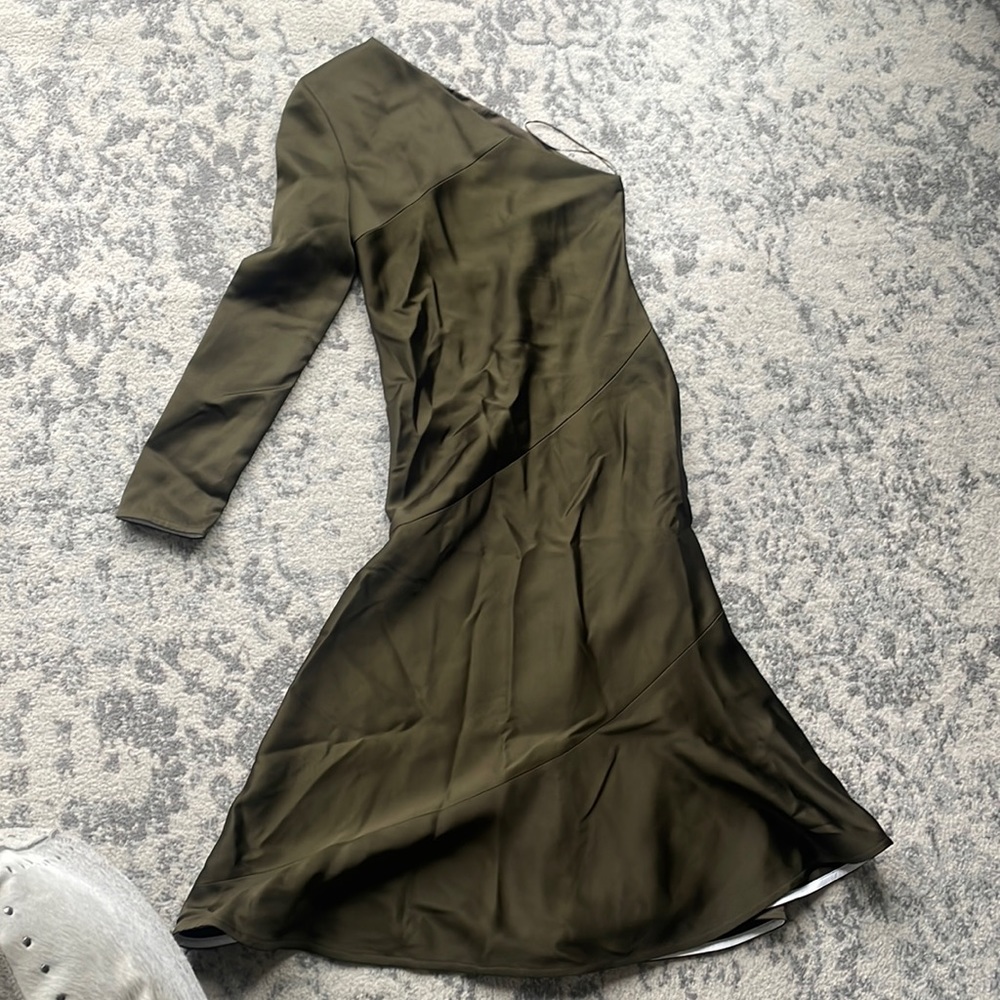 Silk green Calvin Klein one shoulder dress